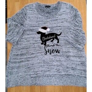 Verve Ami Women’s Holiday Sweater Dachshund Through The Snow Size 3X Black/White